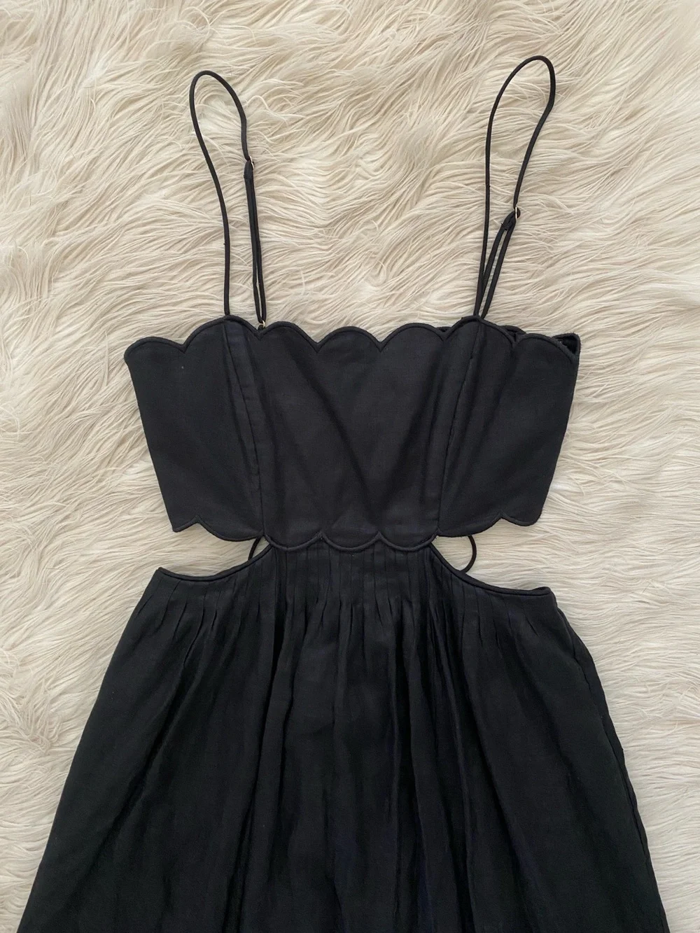 Zimmermann Petite Jude Scallop Midi Dress Black Linen Lace Up Back Vacation 0P - Picture 4 of 16